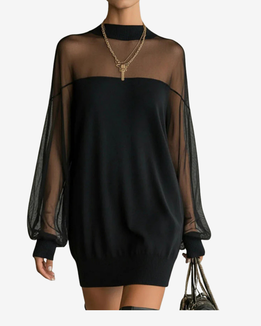 Black Sheer Mesh Mini Dress