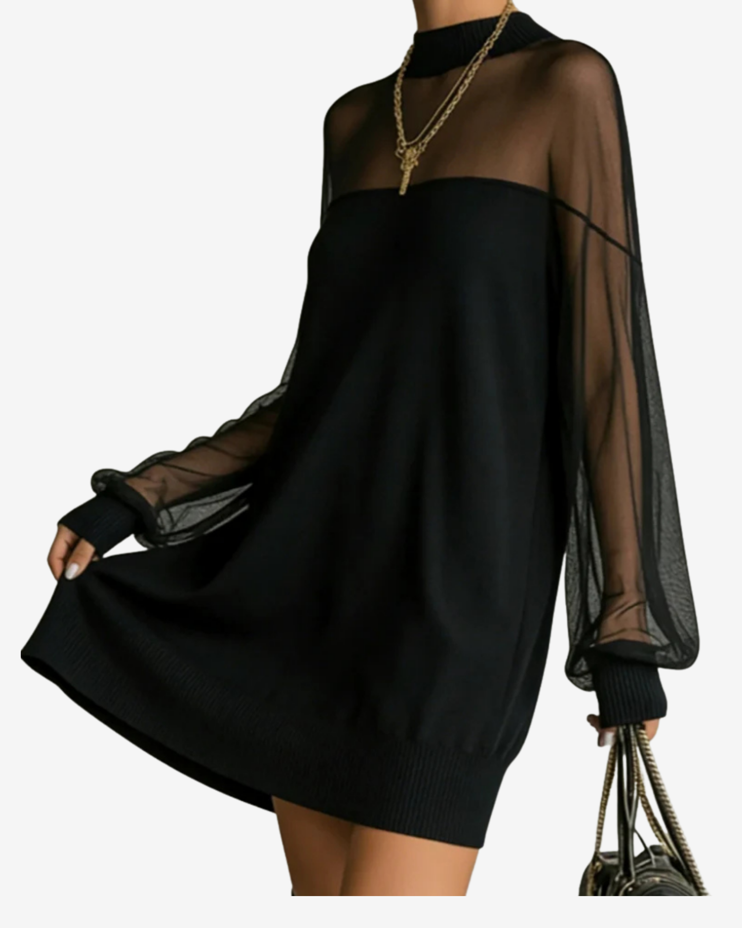 Black Sheer Mesh Mini Dress